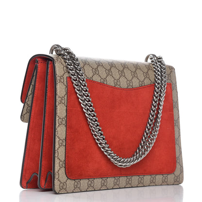 Gucci GG Supreme Monogram Suede Cudu Medium Dionysus Shoulder Bag Beige Ebony Vulcanic Red 4 of 14