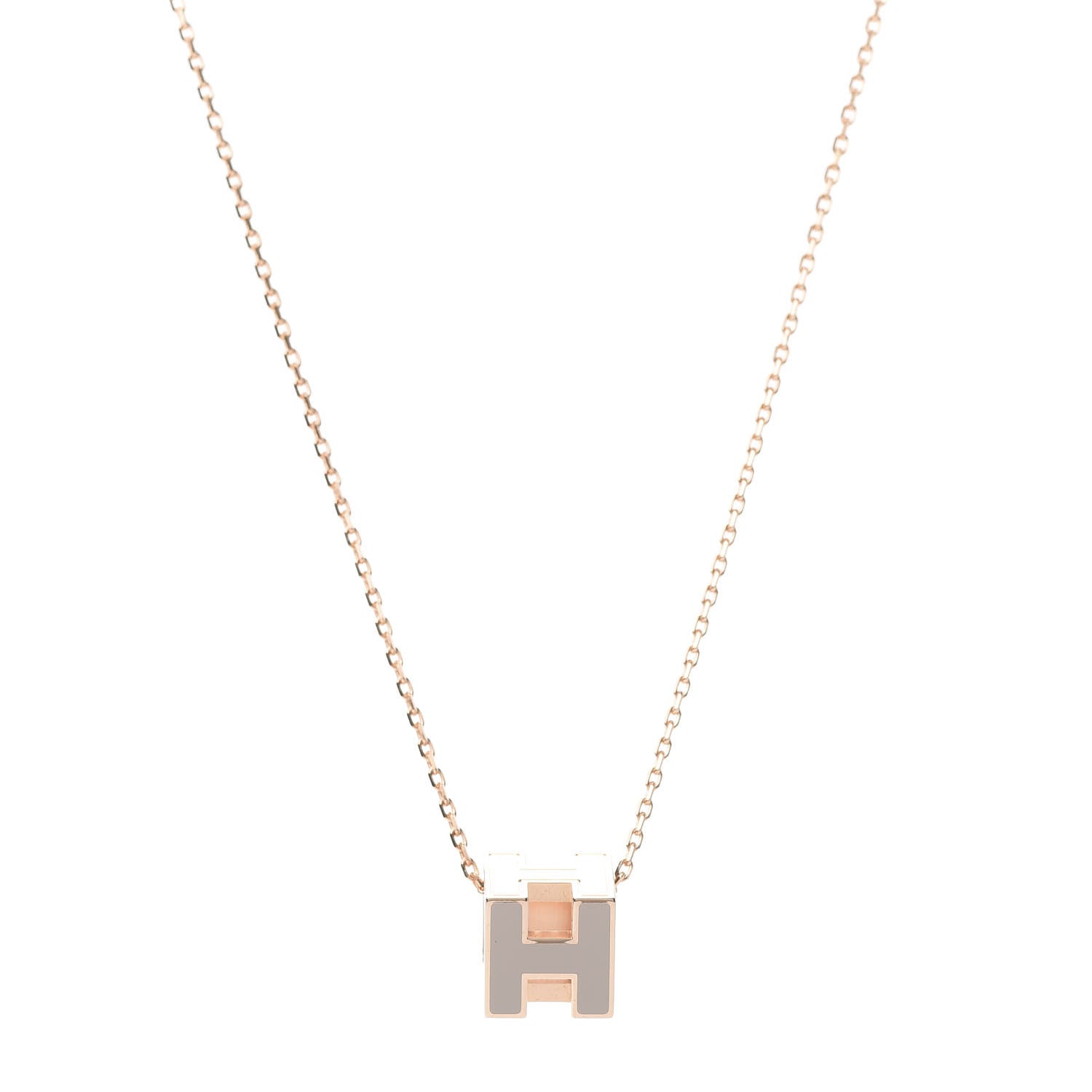 Hermes Rose Gold Lacquered Cage d'H Necklace Marron Glace 1 of 6