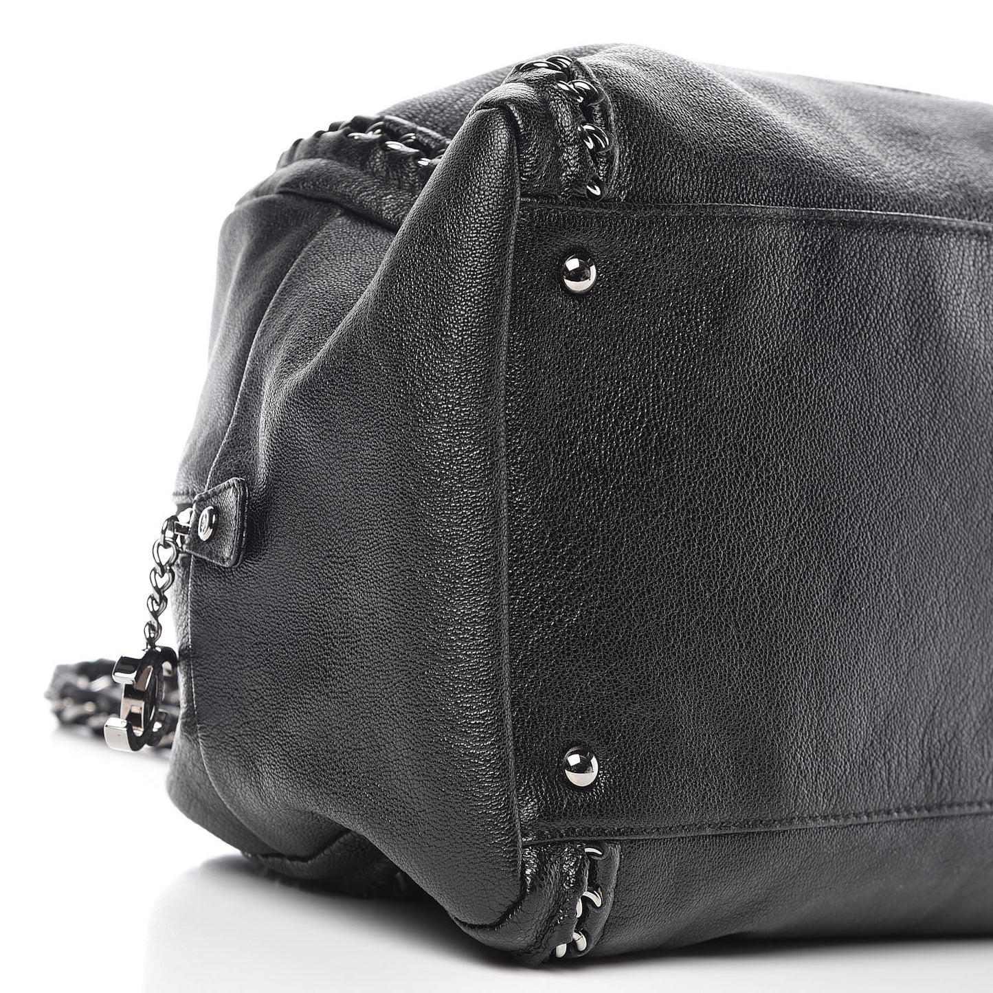 Metallic Goatskin Large Luxe Ligne Bowler Black