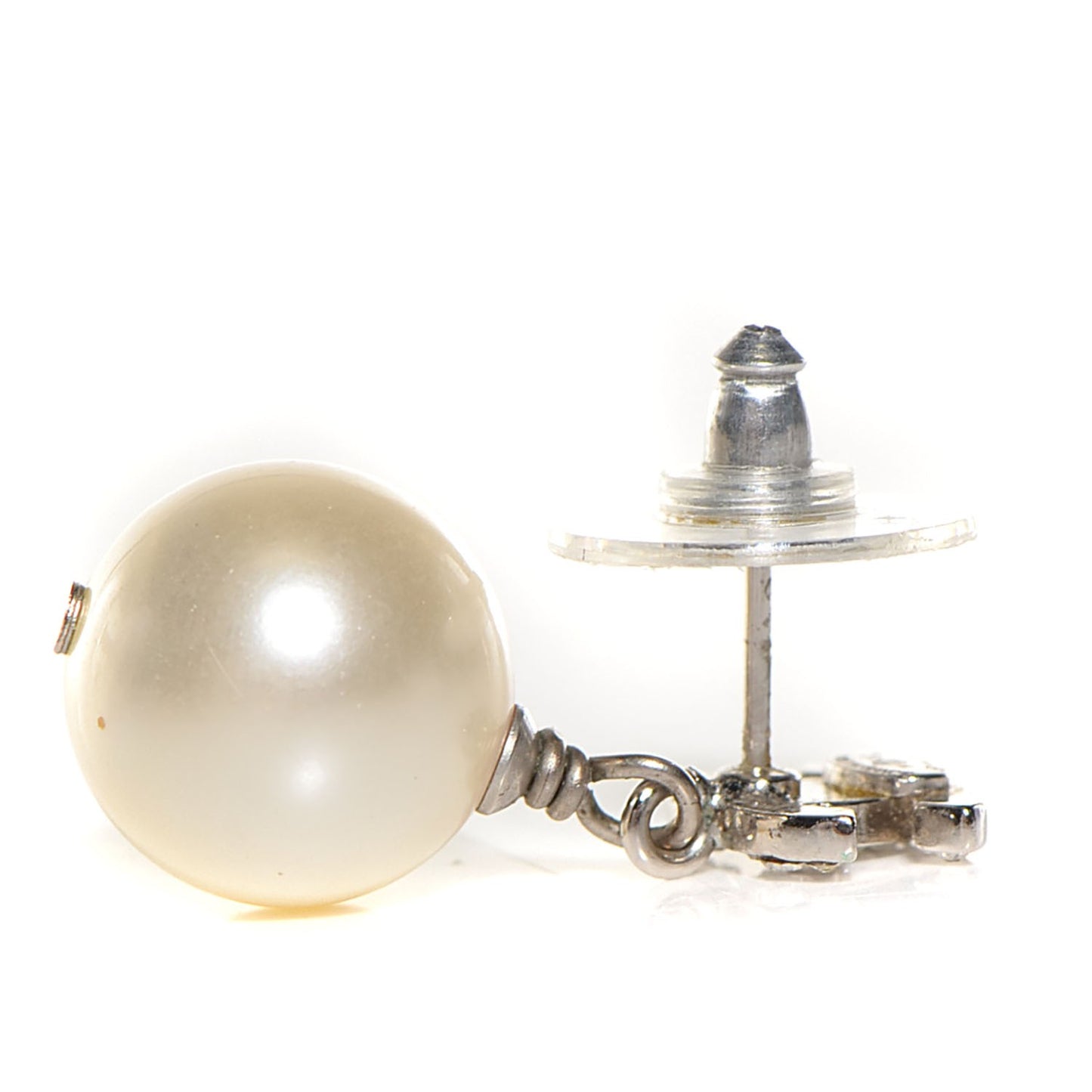 Crystal Pearl CC Drop Earrings Silver