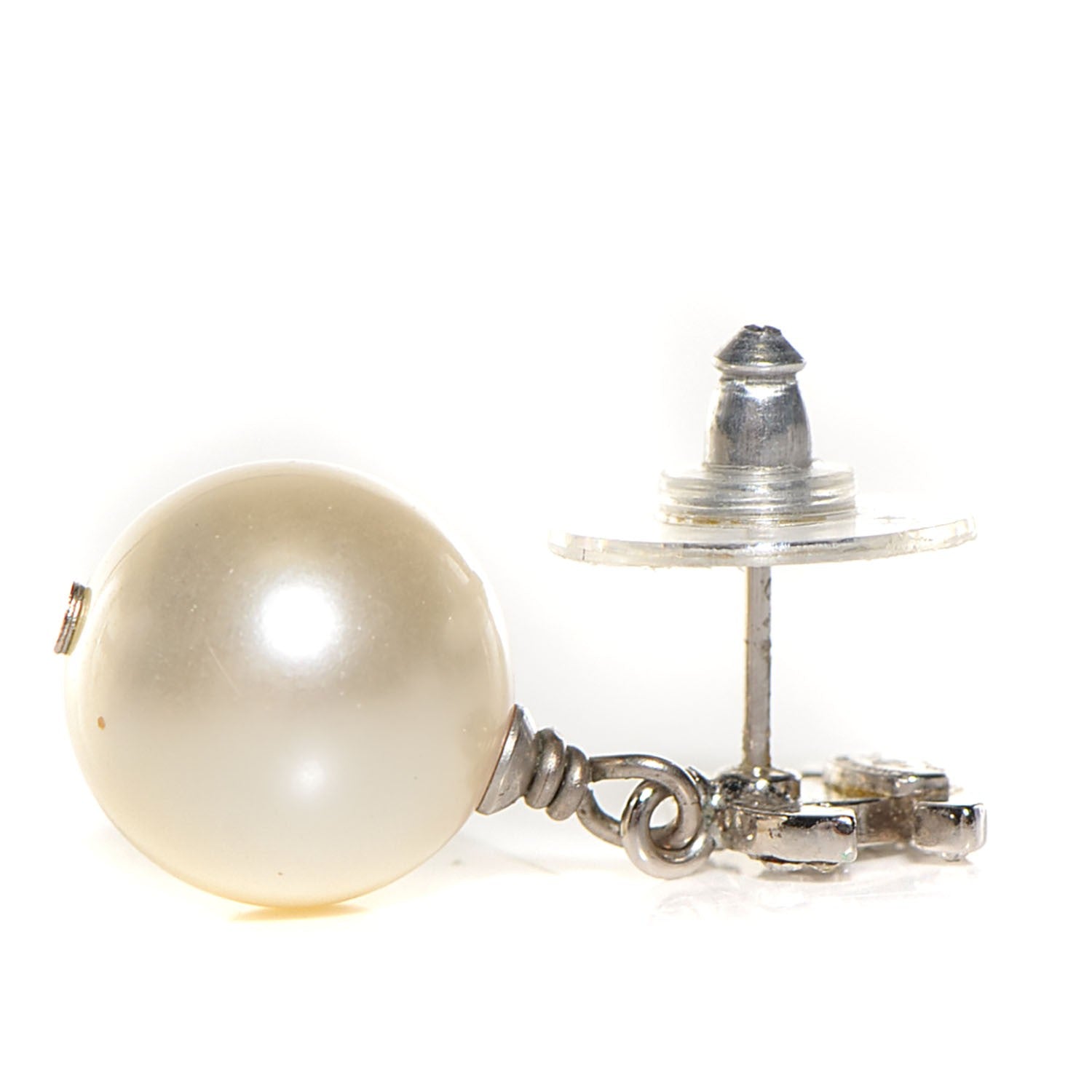 Chanel Crystal Pearl CC Drop Earrings Silver 4 of 5