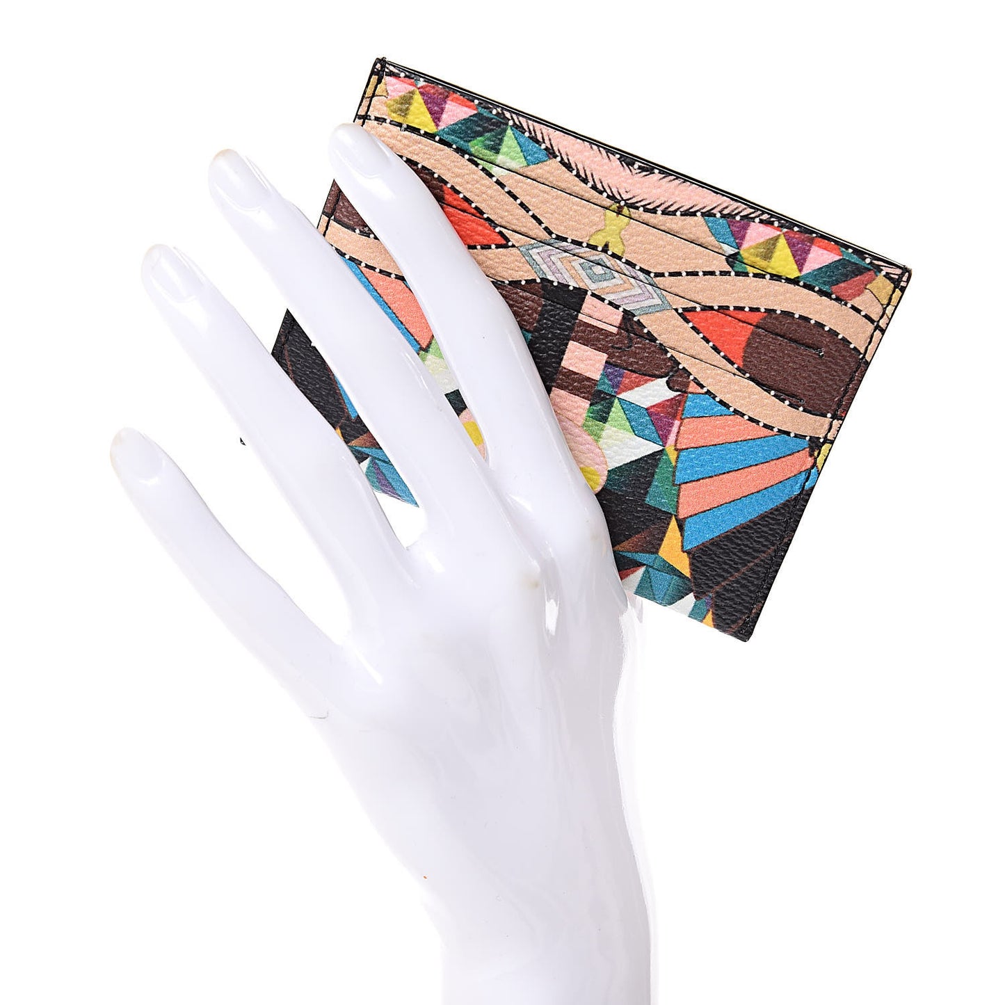 Textured Coated Canvas Egyptian Print Card Holder Multicolor