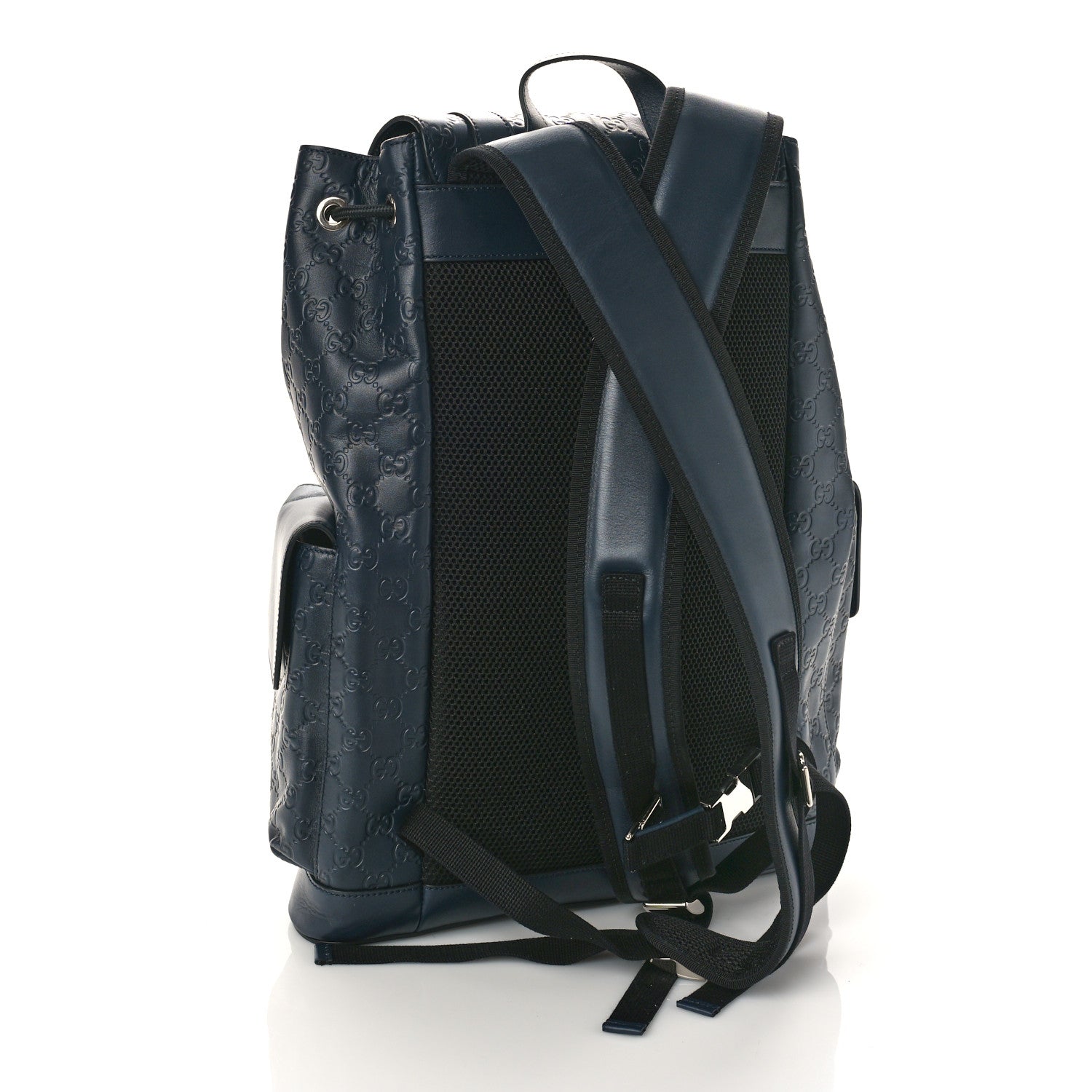 Gucci Guccissima Signature Double Buckle Backpack Navy 3 of 9
