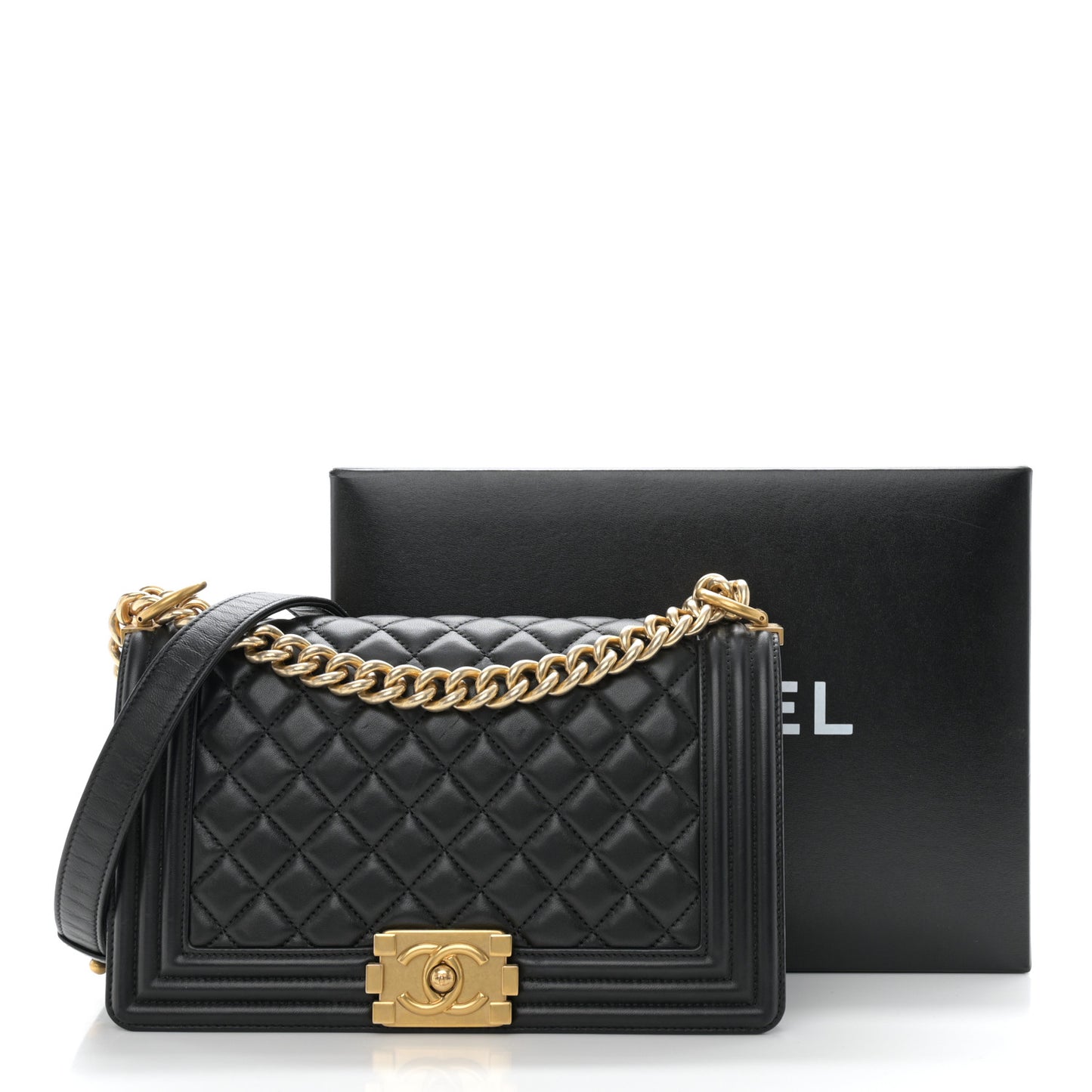 Lambskin Quilted Medium Boy Flap Black