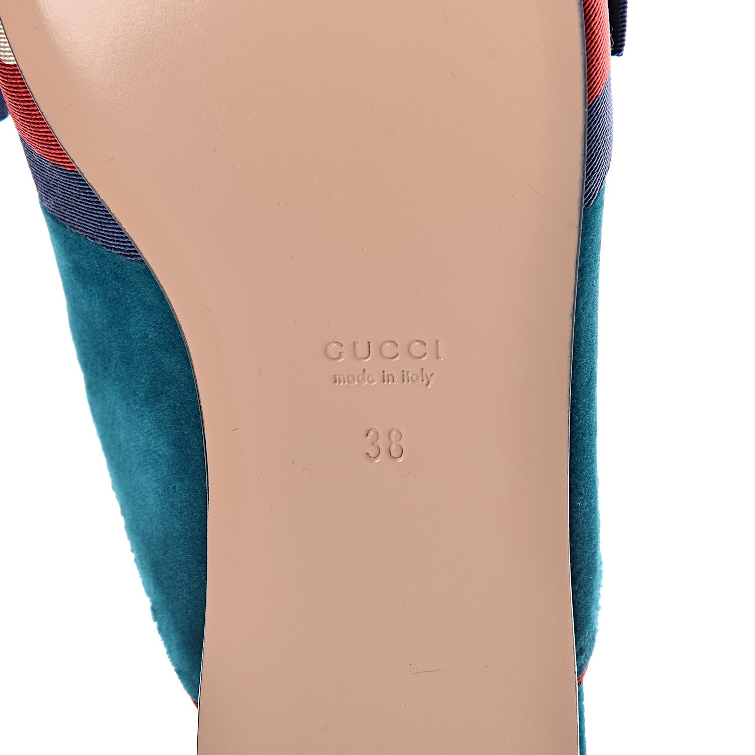 Gucci Softy Velvet Sylvie Bow Slippers 38 Pavone 6 of 8