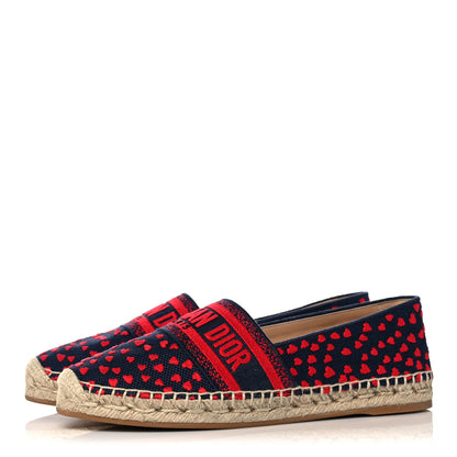 Christian Dior Cotton Embroidered Hearts Granville Espadrille 39.5 Blue Red 3 of 9