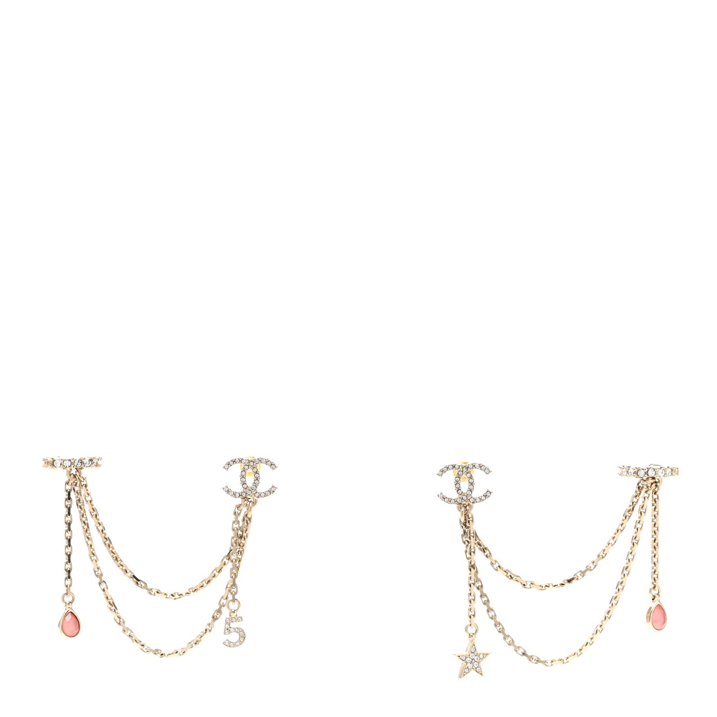 Crystal Star 5 Drop CC Earrings Gold