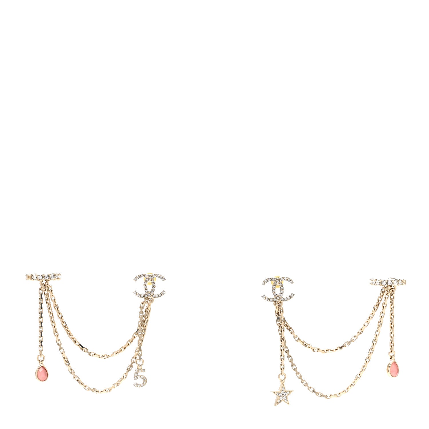 Chanel Crystal Star 5 Drop CC Earrings Gold 1 of 5