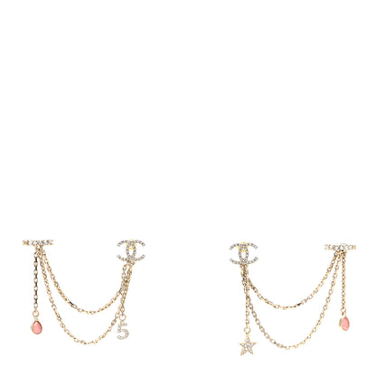Chanel Crystal Star 5 Drop CC Earrings Gold 1 of 5