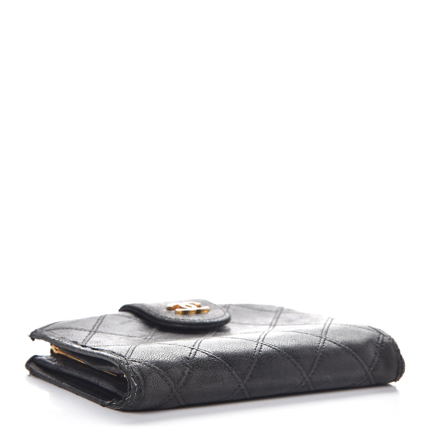 Lambskin Diamond Stitched Compact French Wallet Black