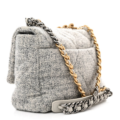 Chanel Tweed Quilted Large Chanel 19 Flap Grey Ecru 3 of 12