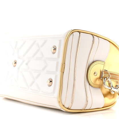 Christian Dior Calfskin Padded Macrocannage Medium Dior Vibe Zip Bowling Bag White Gold 10 of 13