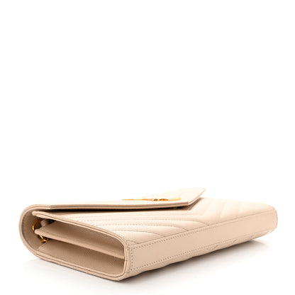 Saint Laurent Grain De Poudre Matelasse Chevron Monogram Chain Wallet Nude Powder 4 of 13