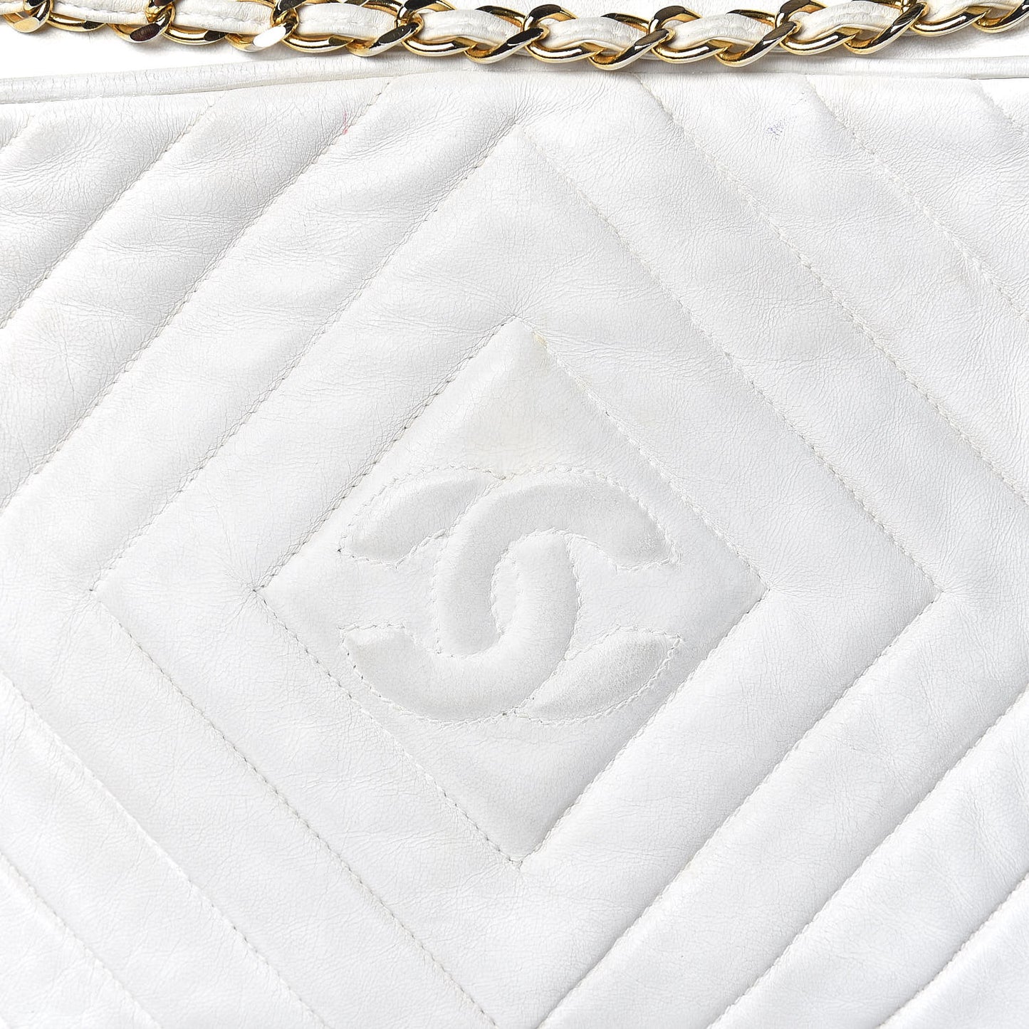 Lambskin Chevron Quilted Medium Tassel Camera Case White