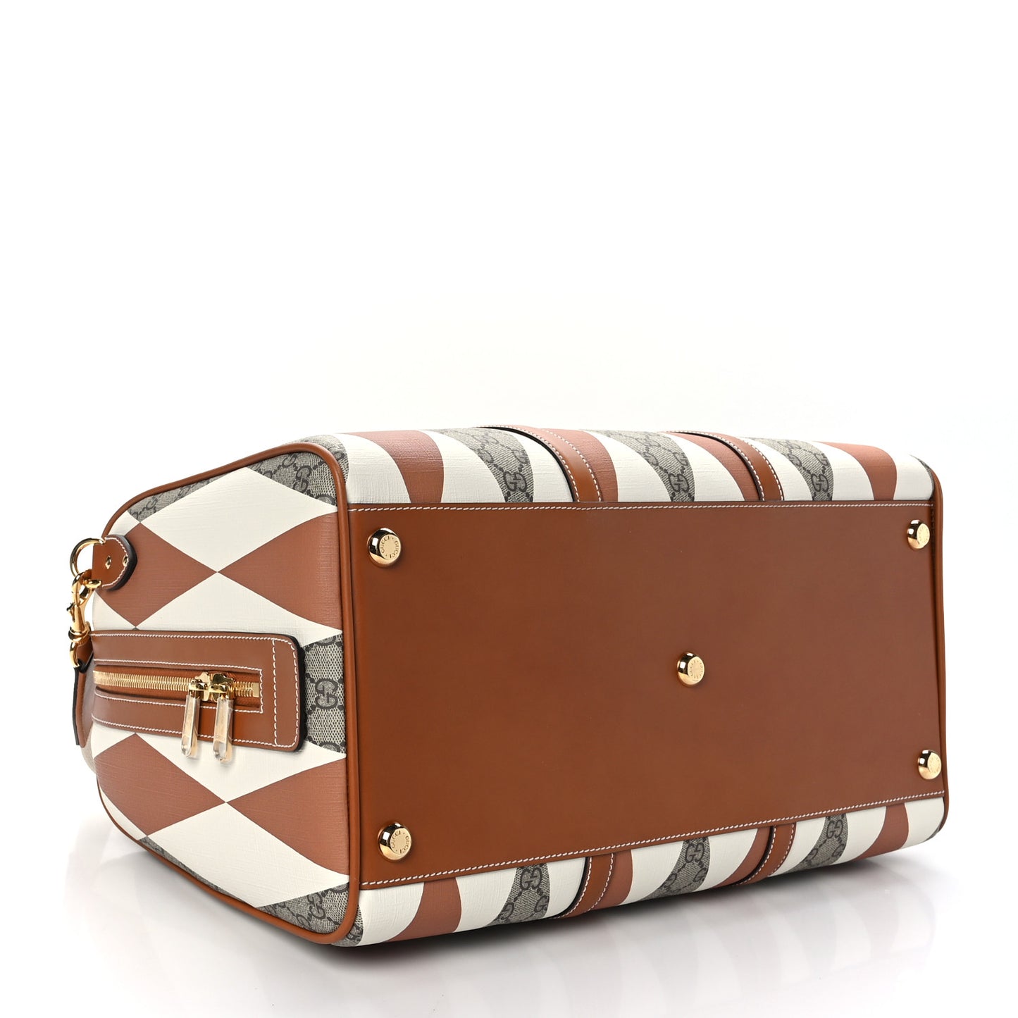 GG Supreme Monogram Calfskin Rhombus Print Duffle Bag Beige Ebony Mystic White Hazel Brown