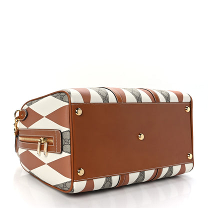 Gucci GG Supreme Monogram Calfskin Rhombus Print Duffle Bag Beige Ebony Mystic White Hazel Brown 3 of 10