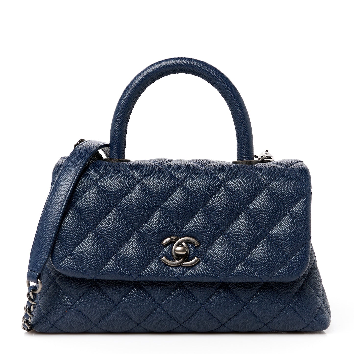 Caviar Quilted Mini Coco Handle Flap Navy Blue Blue