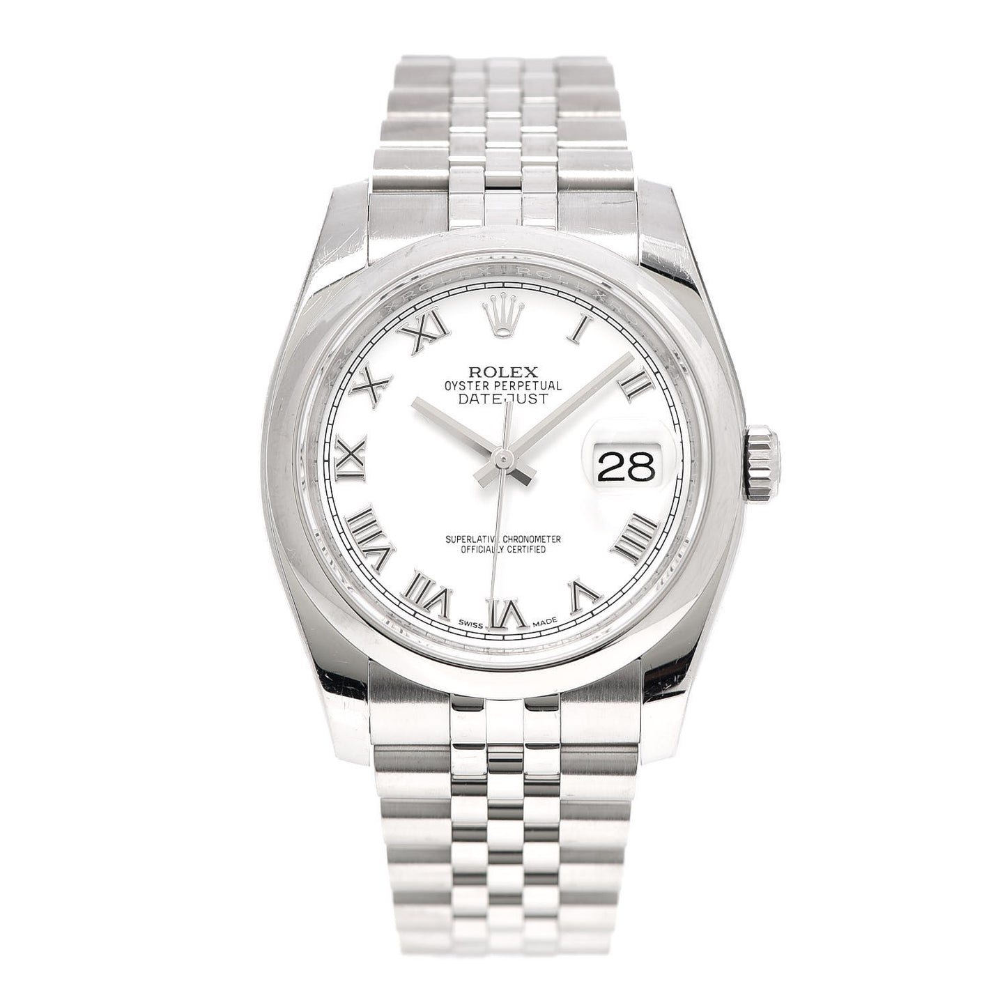 Stainless Steel 36mm Oyster Perpetual Datejust Watch White Roman 116200