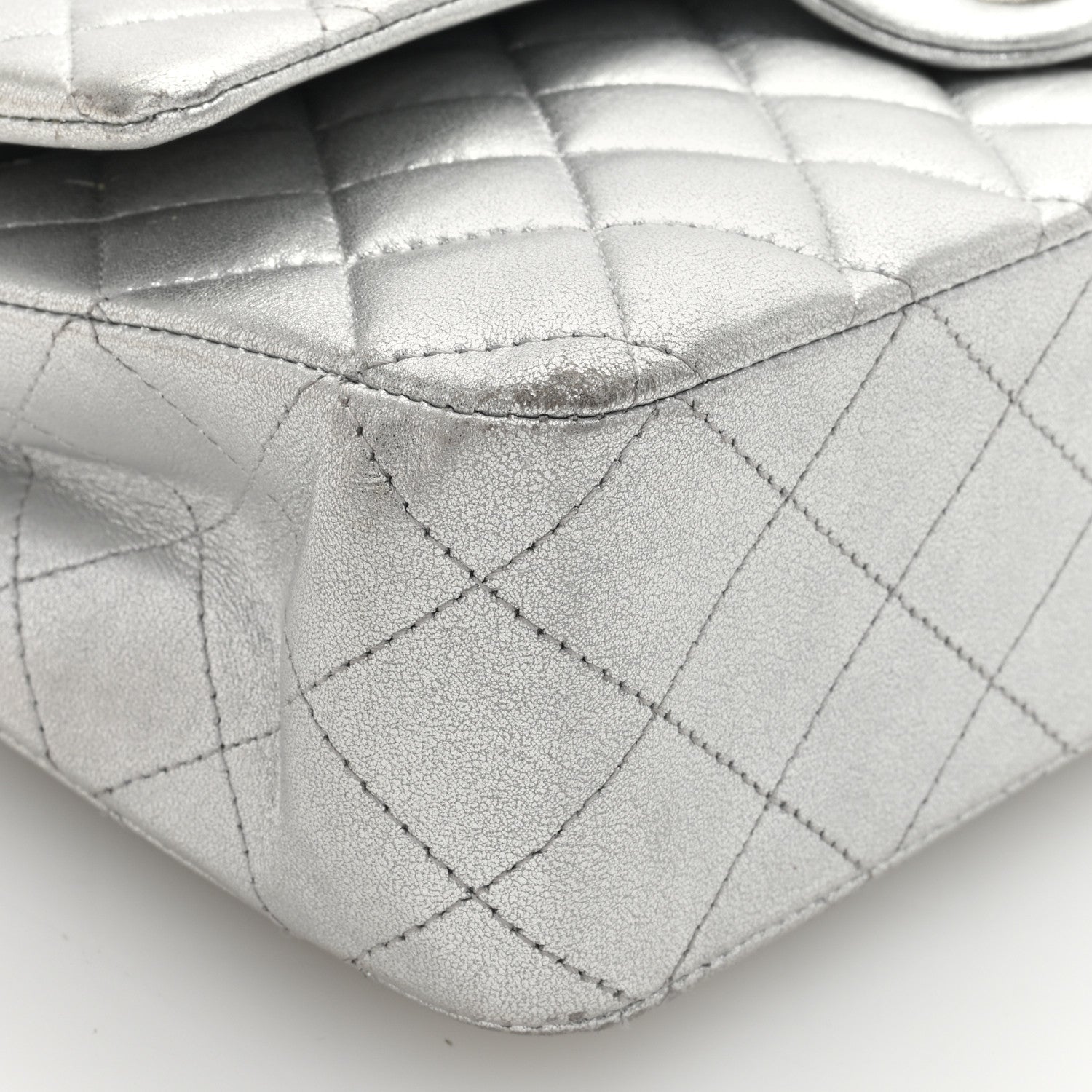 Chanel Metallic Lambskin Quilted Medium Double Flap Silver 8 of 11
