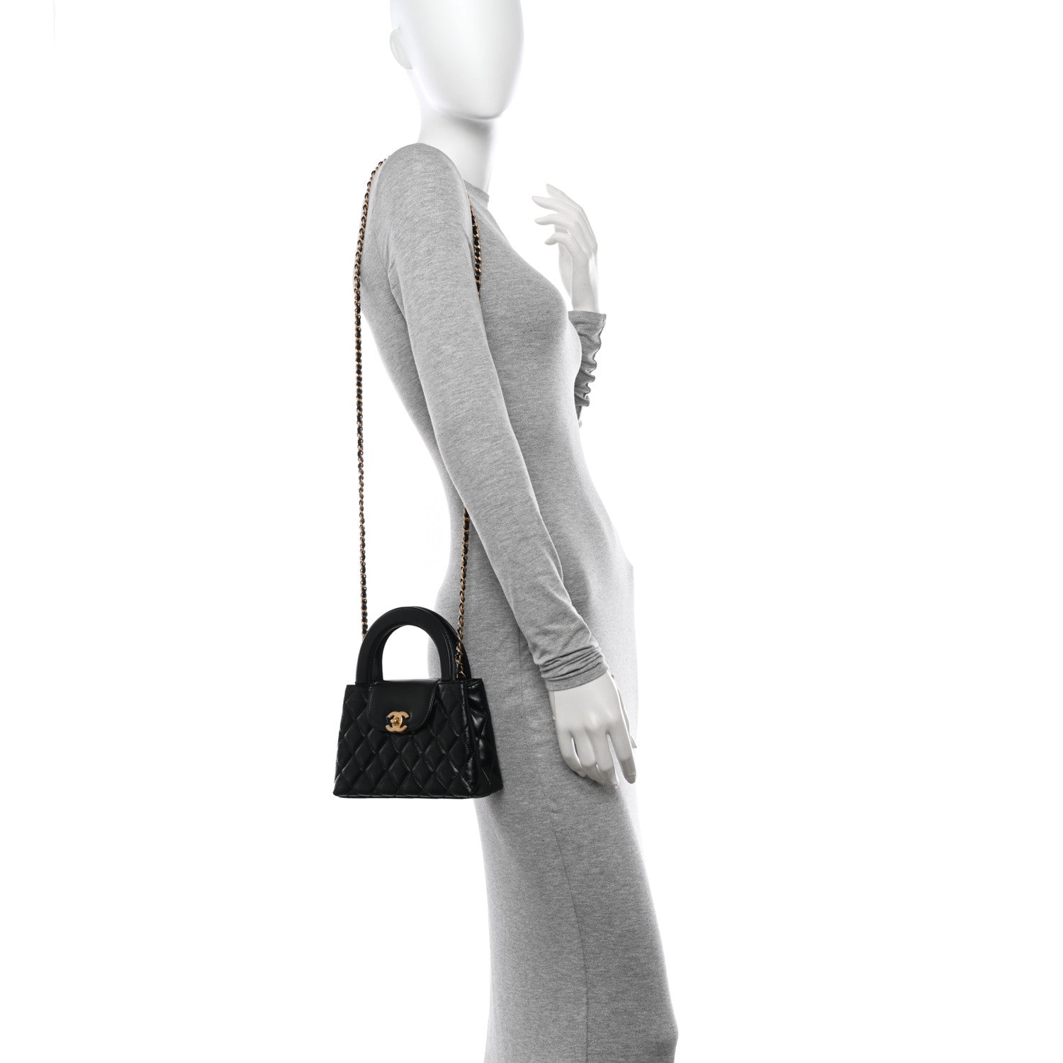 Chanel Shiny Aged Calfskin Quilted Nano Kelly Shopper Black 2 of 11
