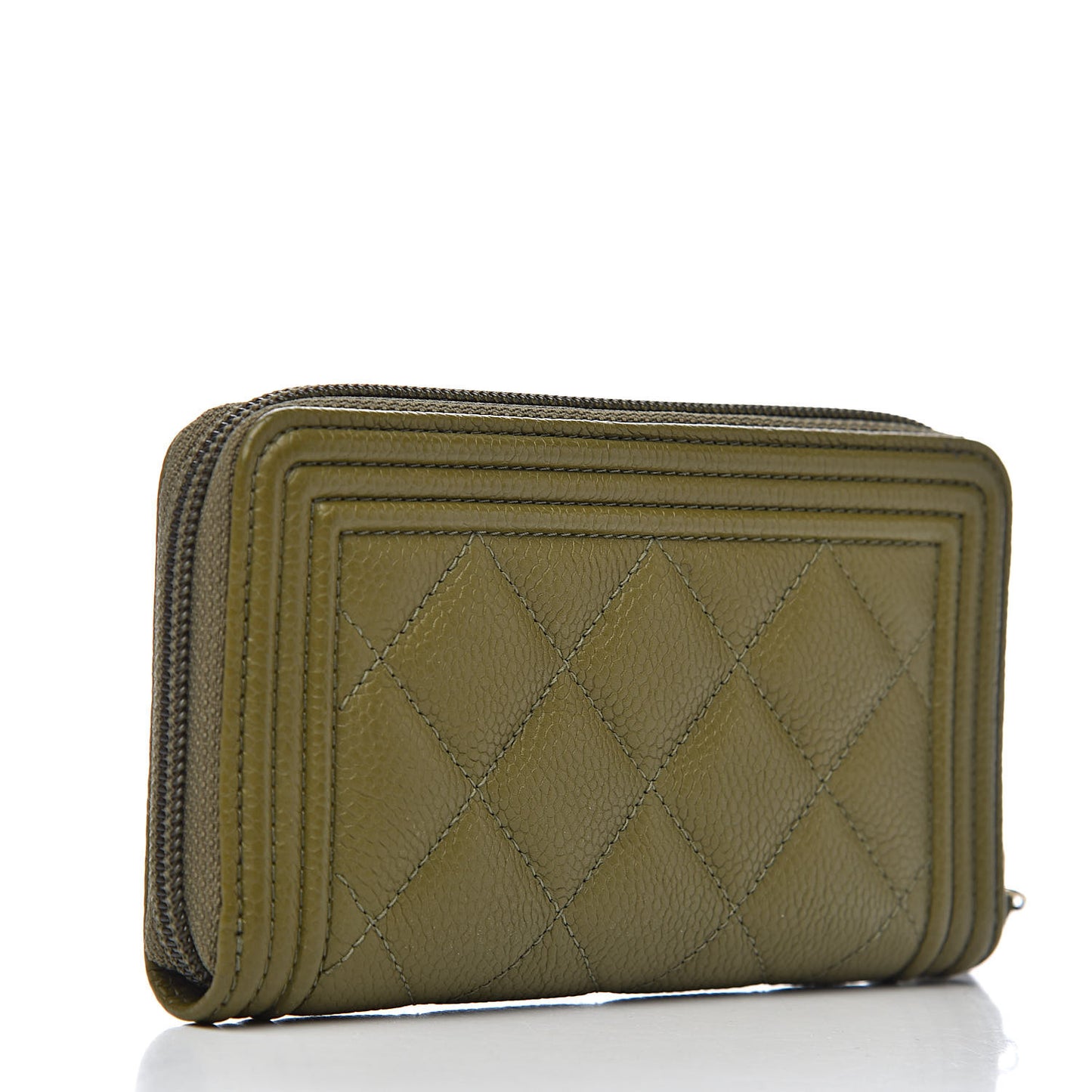 Caviar Quilted Boy Small Zip Around Wallet Khaki