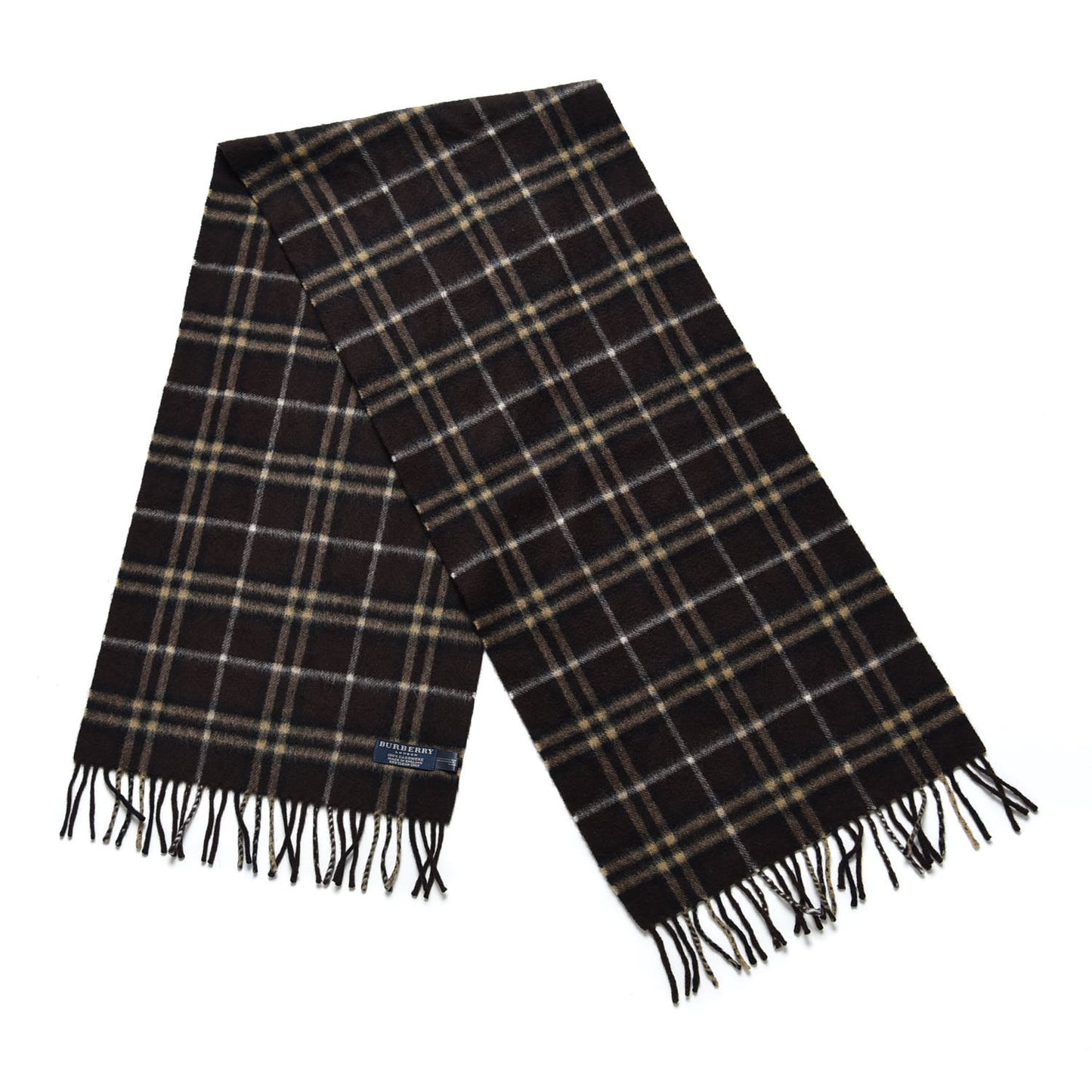 Cashmere Vintage Check Fringe Scarf Brown
