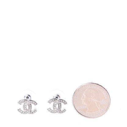Chanel Crystal Timeless CC Earrings Silver 2 of 5
