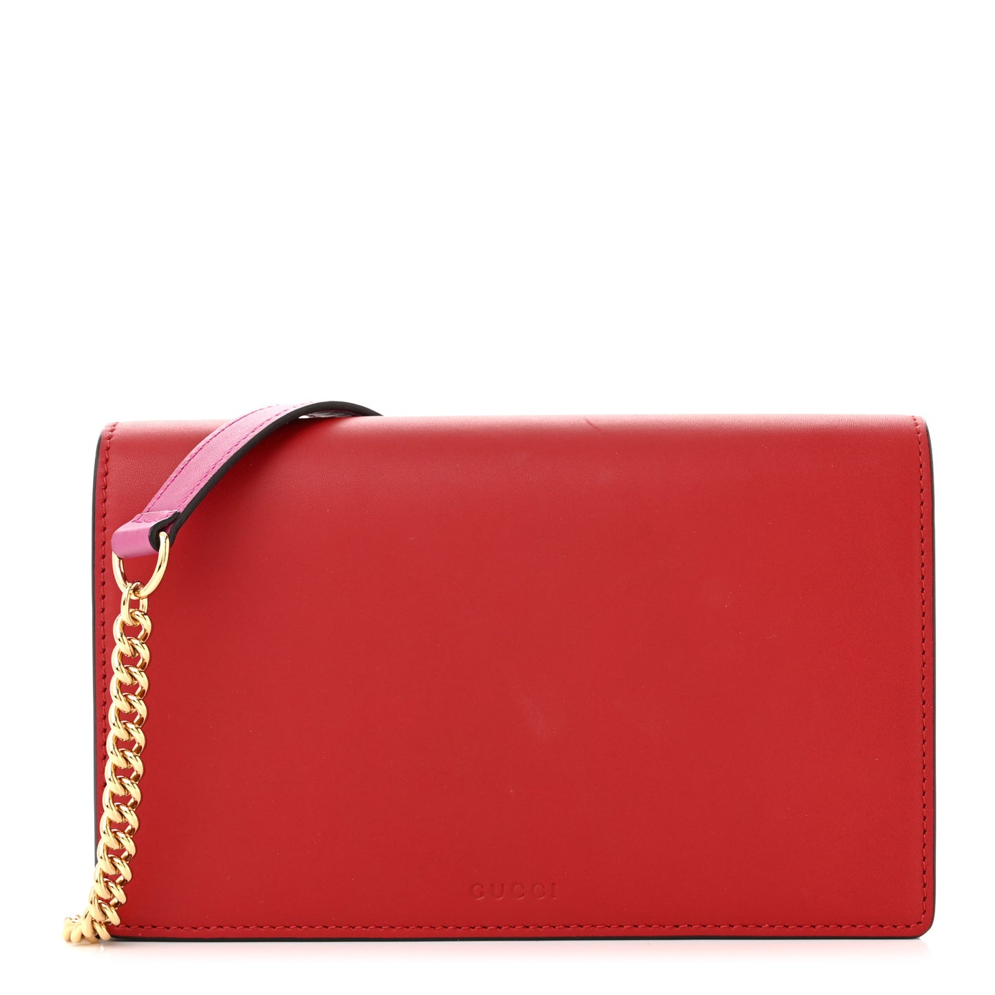 GG Supreme Monogram Moon Calfskin Chain Wallet Beige Ebony Hibiscus Red New Rosette