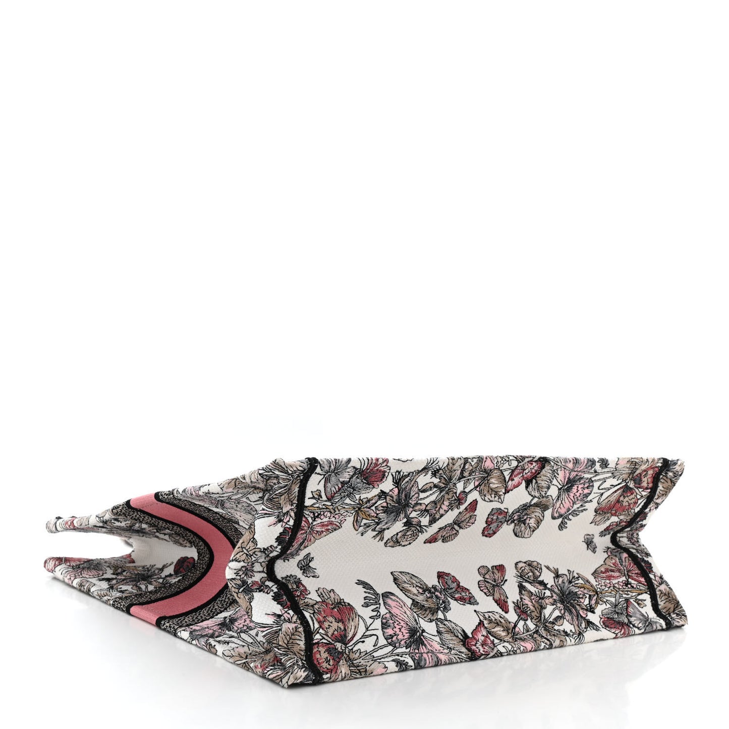 Canvas Embroidered Large Butterfly Around The World Book Tote White Pastel Pink