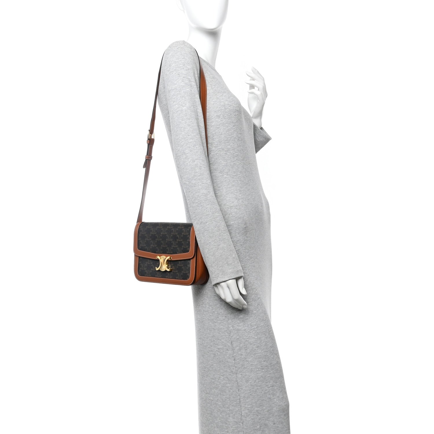 Celine Triomphe Canvas Calfskin Medium Triomphe Bag Tan 2 of 11
