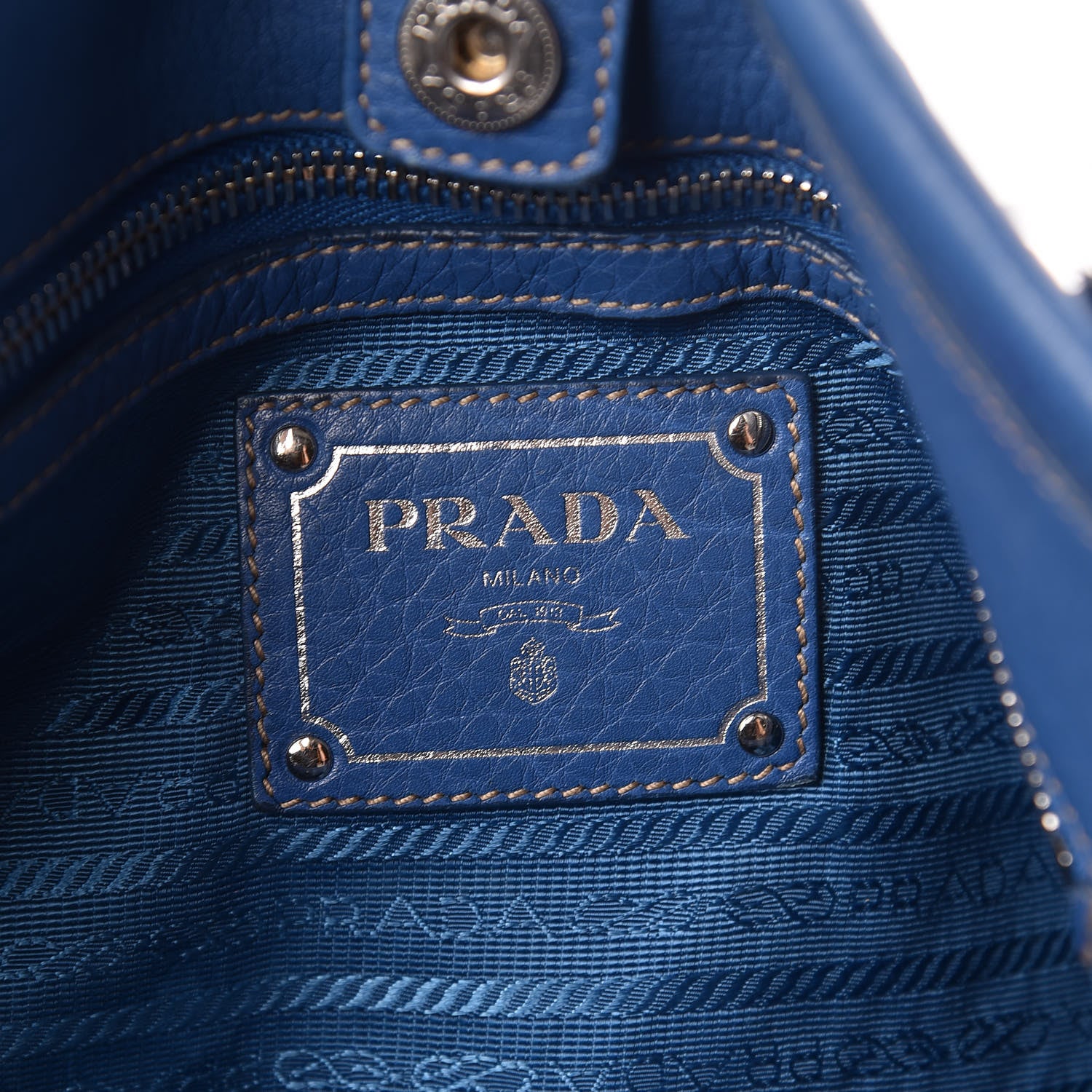 Prada Cervo Deerskin Tote Blue 6 of 16