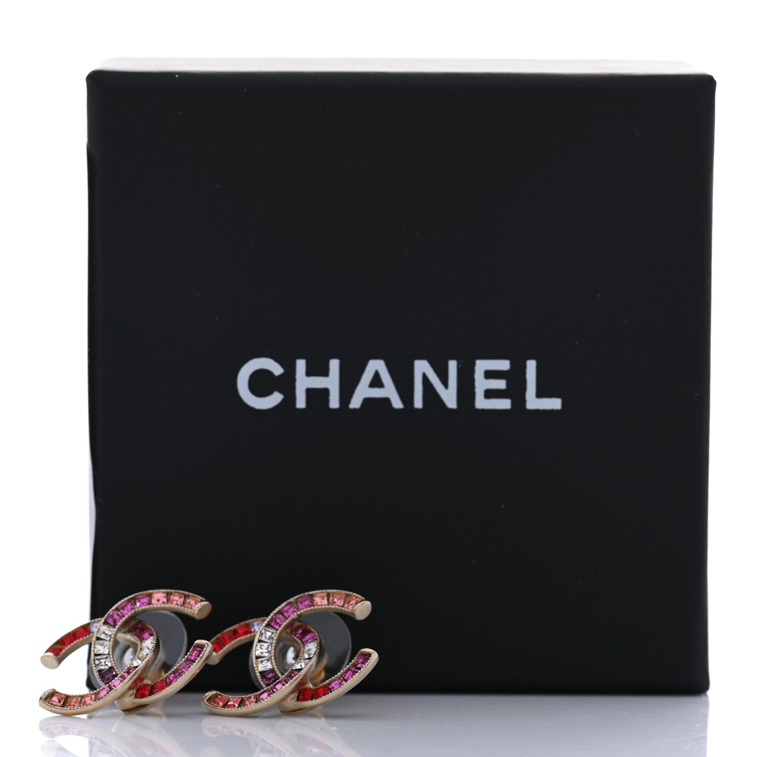 Chanel Crystal Baguette CC Earrings Gold Multicolor 5 of 5