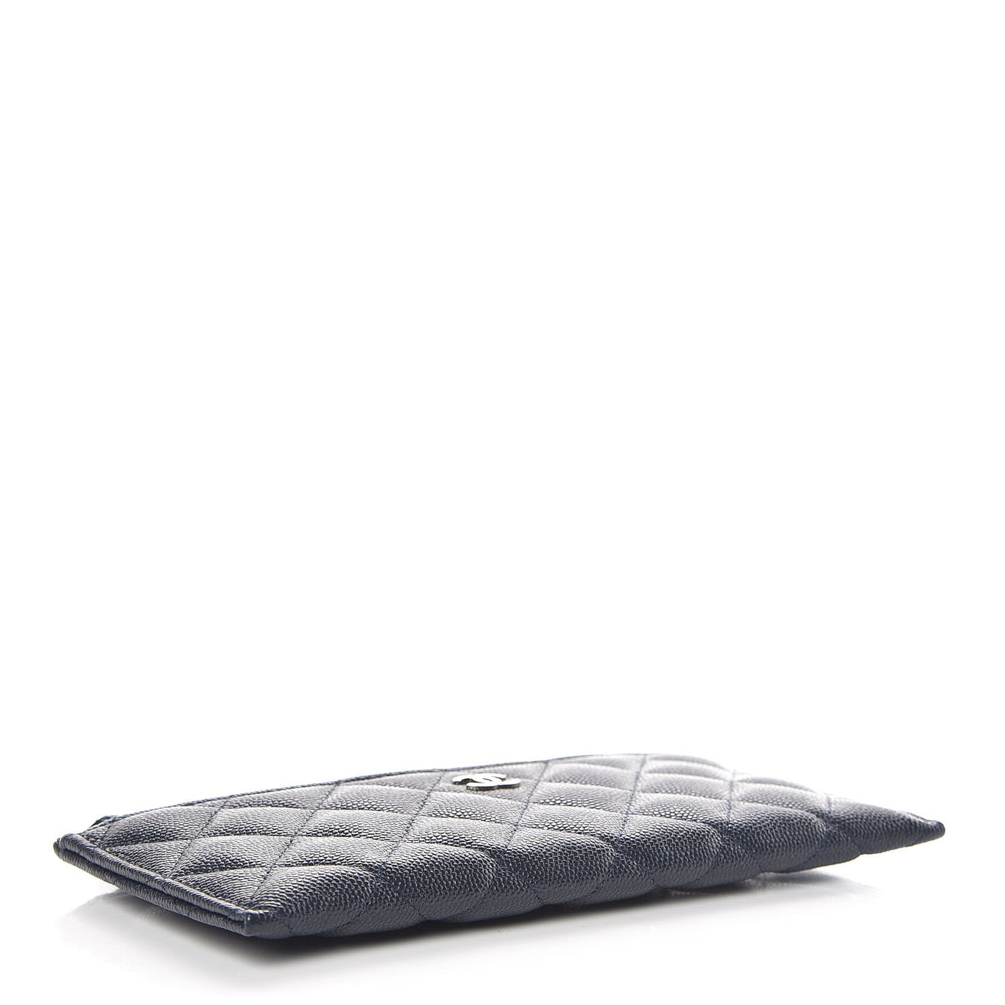 Iridescent Caviar Quilted Classic Zip Pouch Navy