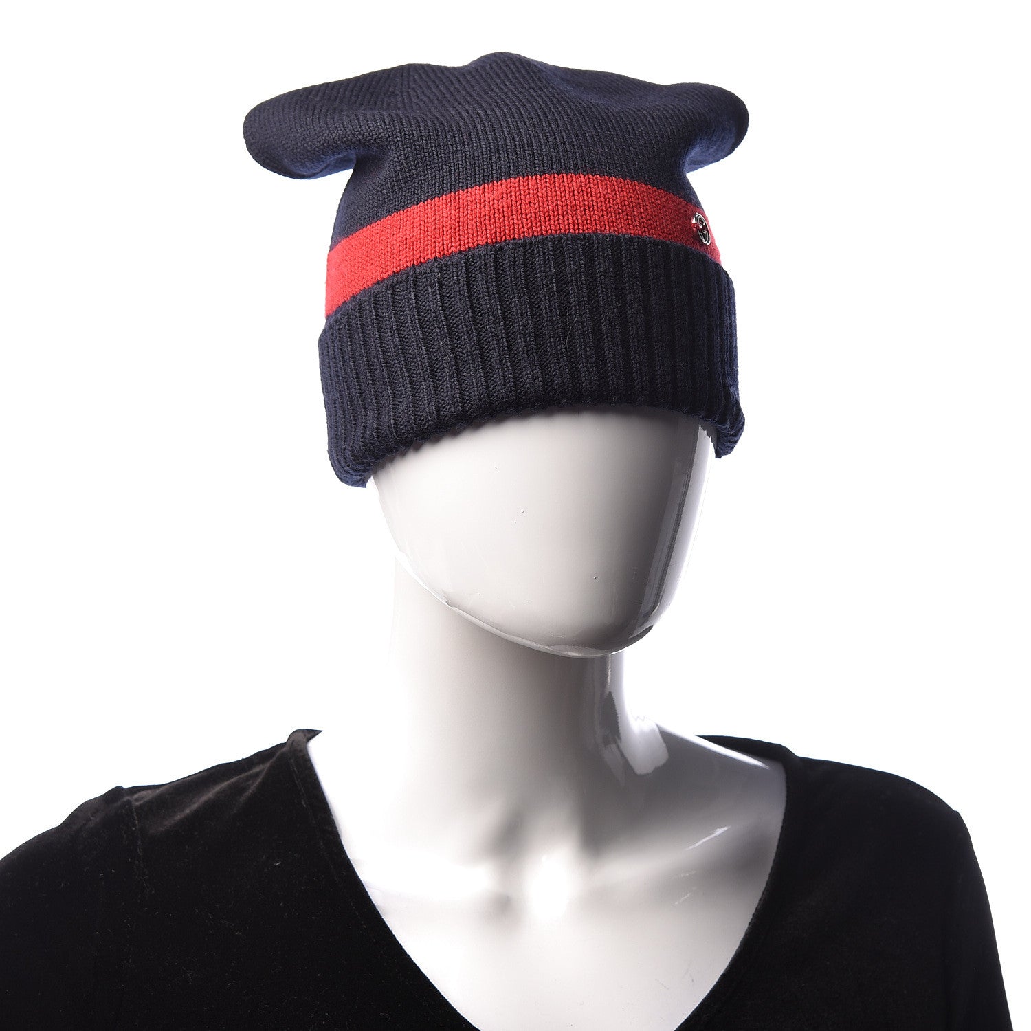 Gucci Wool Tricot Knit New Port Beanie Hat L Midnight Blue Red 2 of 4