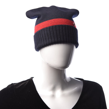 Gucci Wool Tricot Knit New Port Beanie Hat L Midnight Blue Red 2 of 4