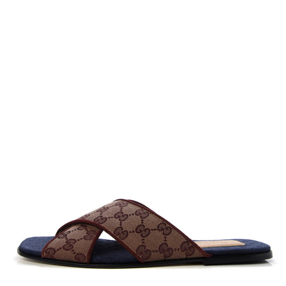 Gucci Canvas GG Monogram Mens Criss Cross Slide Sandals 8 Sahara Rubino Chardonnay 1 of 10