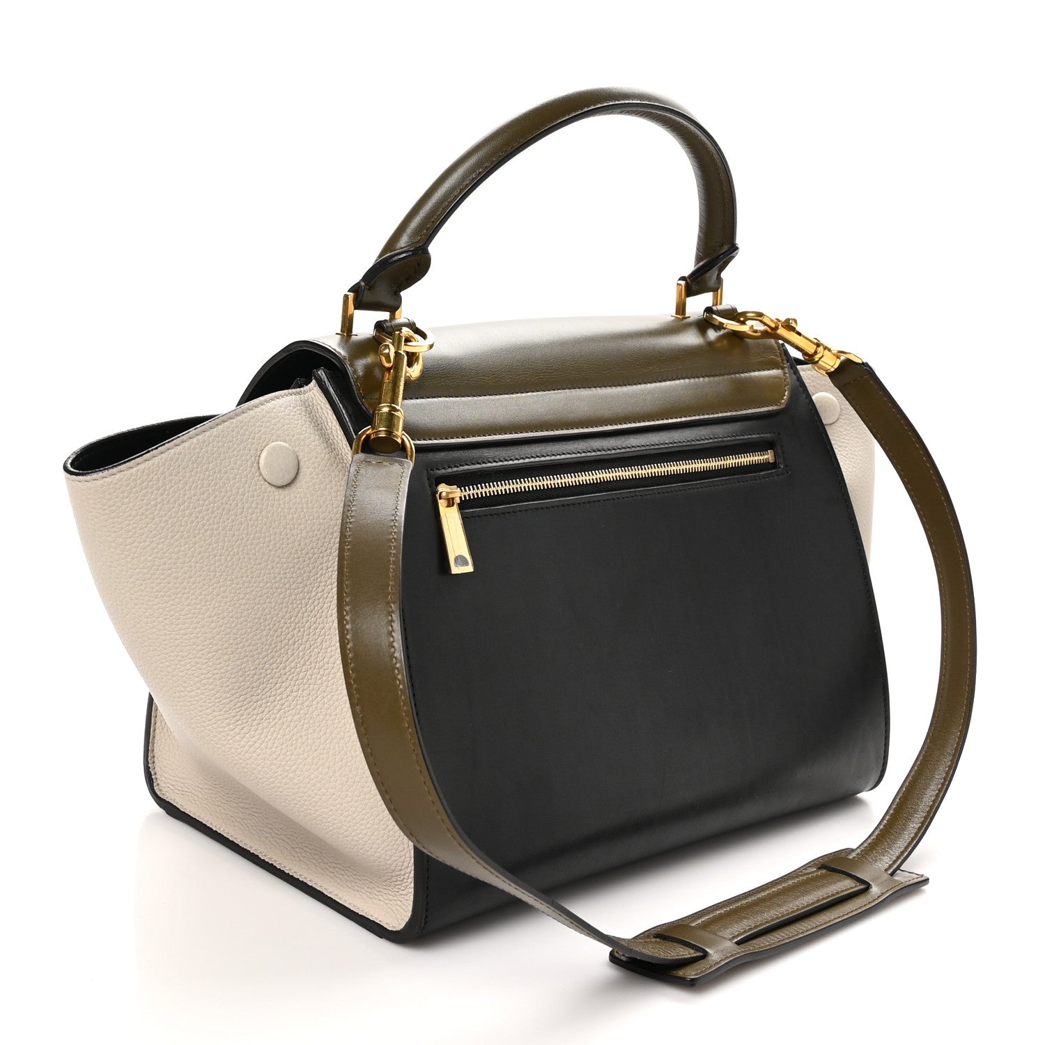 Celine Sleek Calfskin Small Tri-Color Trapeze Moss Green 3 of 9