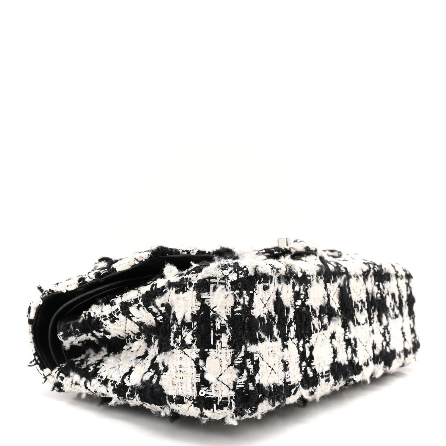 Chanel Tweed Quilted Medium Double Flap Black Ecru White 4 of 10