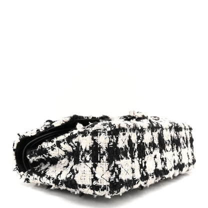 Chanel Tweed Quilted Medium Double Flap Black Ecru White 4 of 10