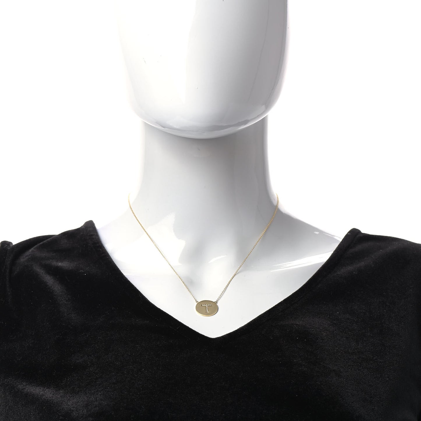 18K Yellow Gold Diamond Letter T Disc Necklace