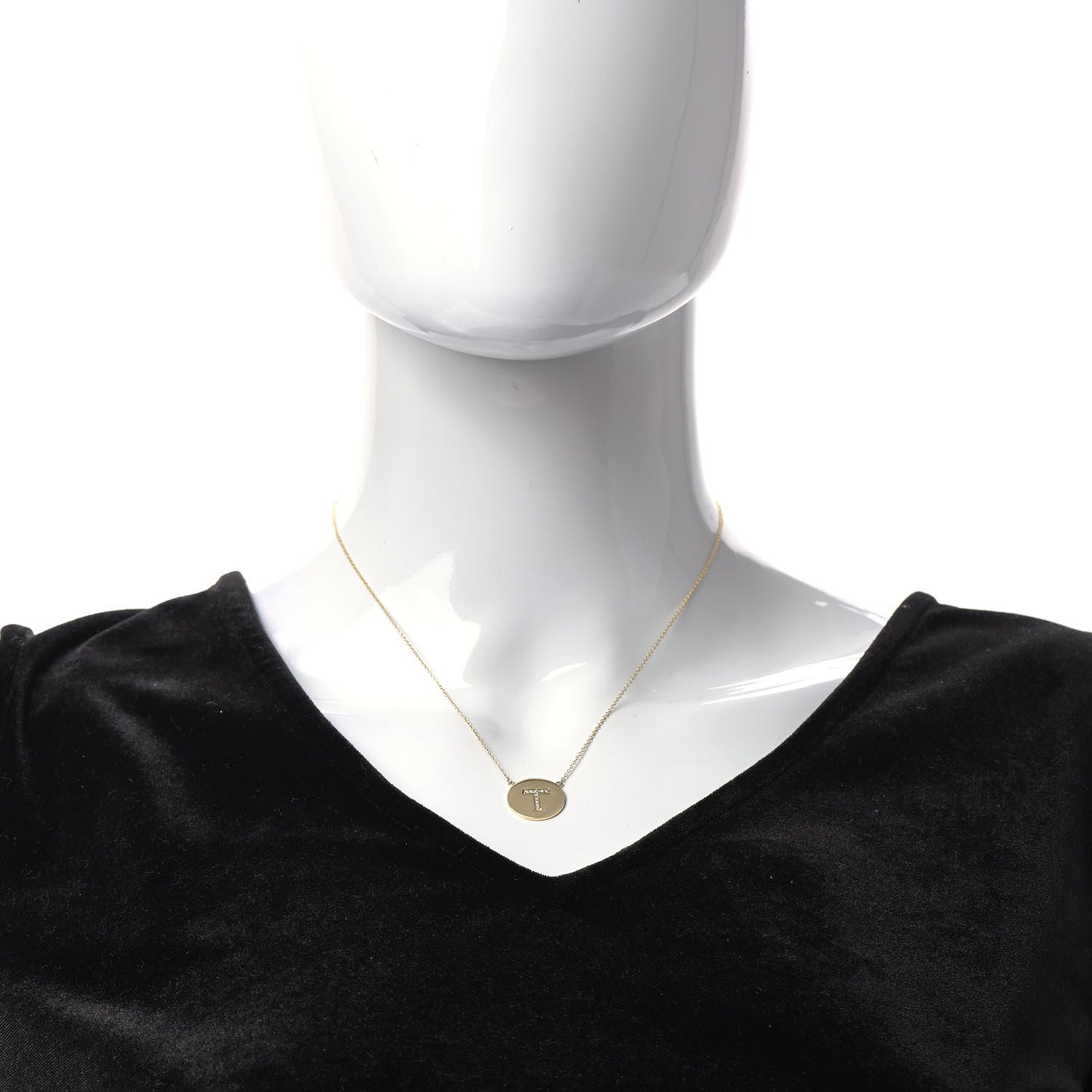 Jennifer Meyer 18K Yellow Gold Diamond Letter T Disc Necklace 2 of 5