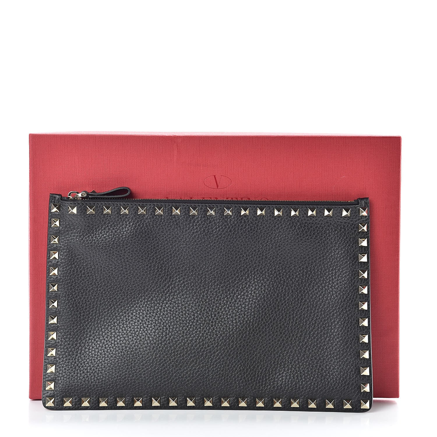 Valentino Garavani Pebbled Calfskin Large Rockstud Zip Pouch Black 7 of 7