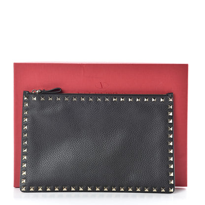 Valentino Garavani Pebbled Calfskin Large Rockstud Zip Pouch Black 7 of 7