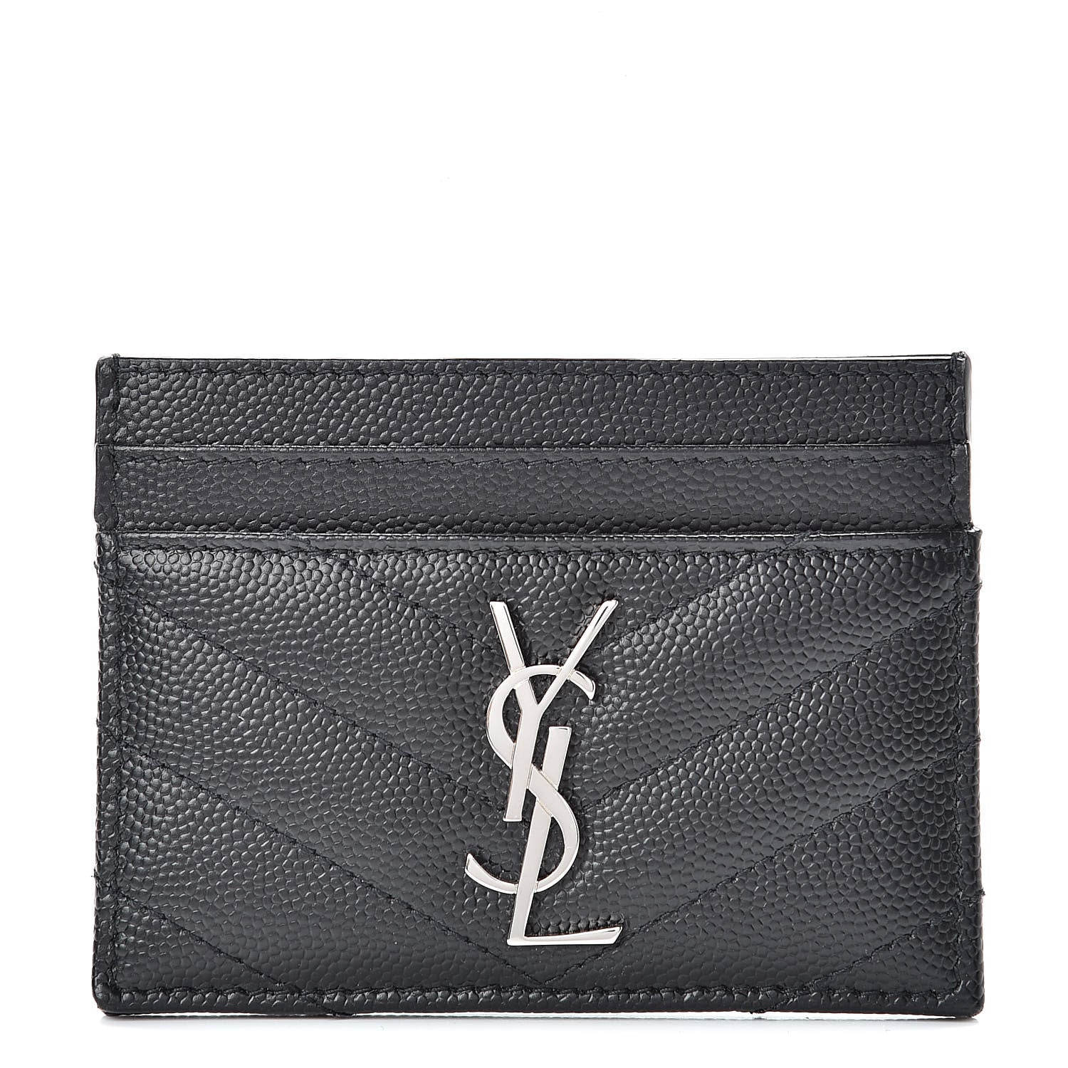 Saint Laurent Grain De Poudre Matelasse Chevron Monogram Credit Card Case Black 1 of 12