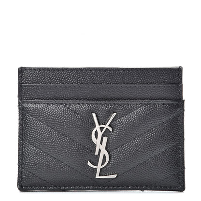 Saint Laurent Grain De Poudre Matelasse Chevron Monogram Credit Card Case Black 1 of 12