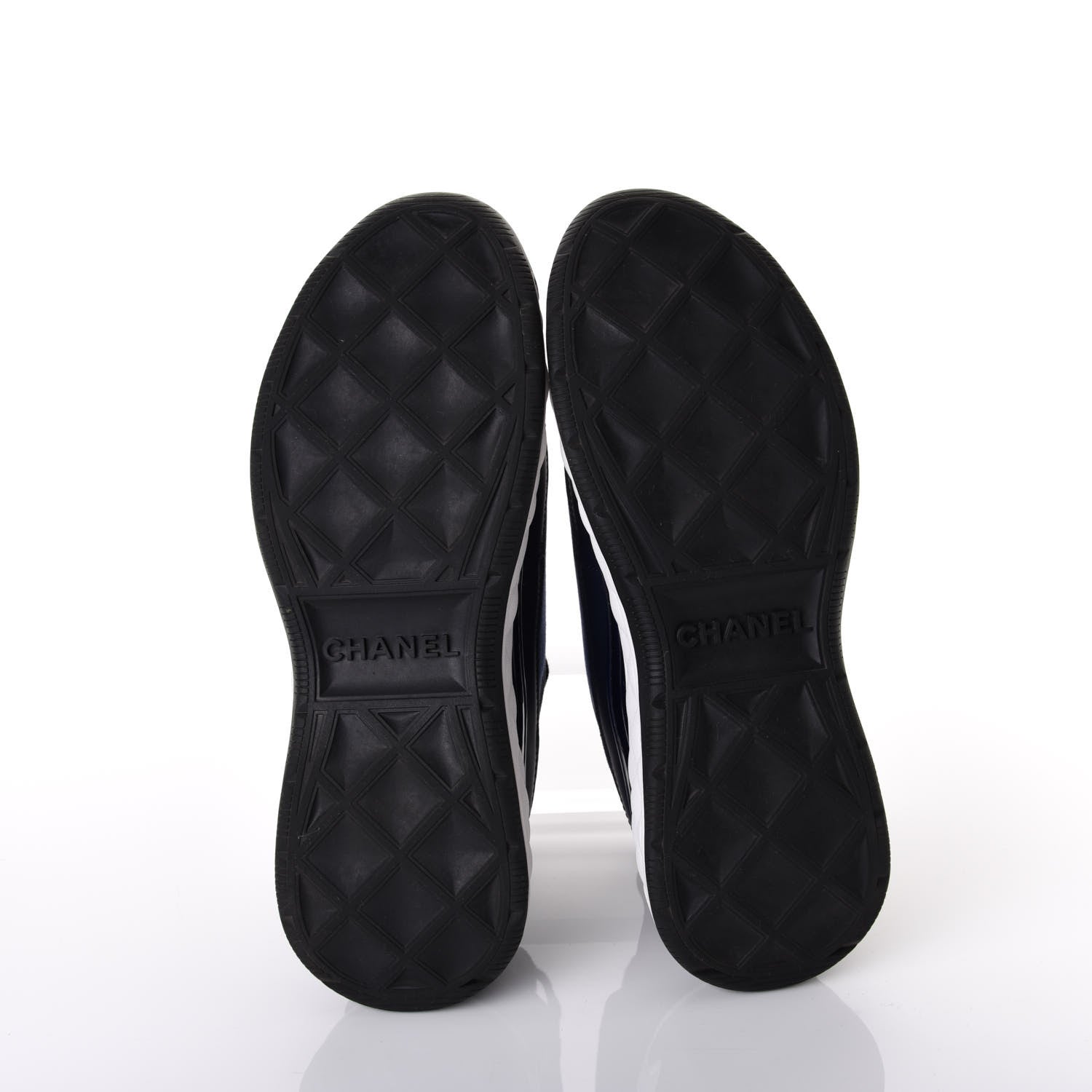 Chanel Fabric Calfskin Suede CC Sneakers 38.5 Navy Black 6 of 10