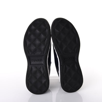 Chanel Fabric Calfskin Suede CC Sneakers 38.5 Navy Black 6 of 10