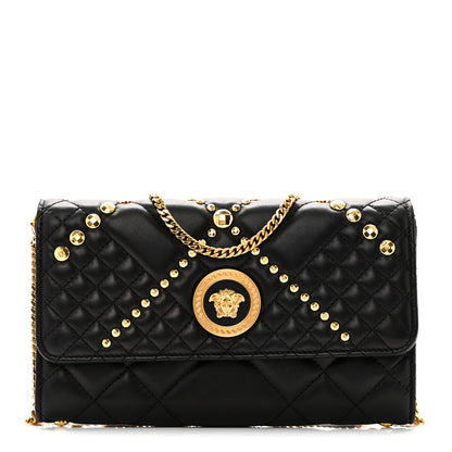 Versace Lambskin Studded Quilted Medusa Wallet on Chain Crossbody Black Gold 1 of 9