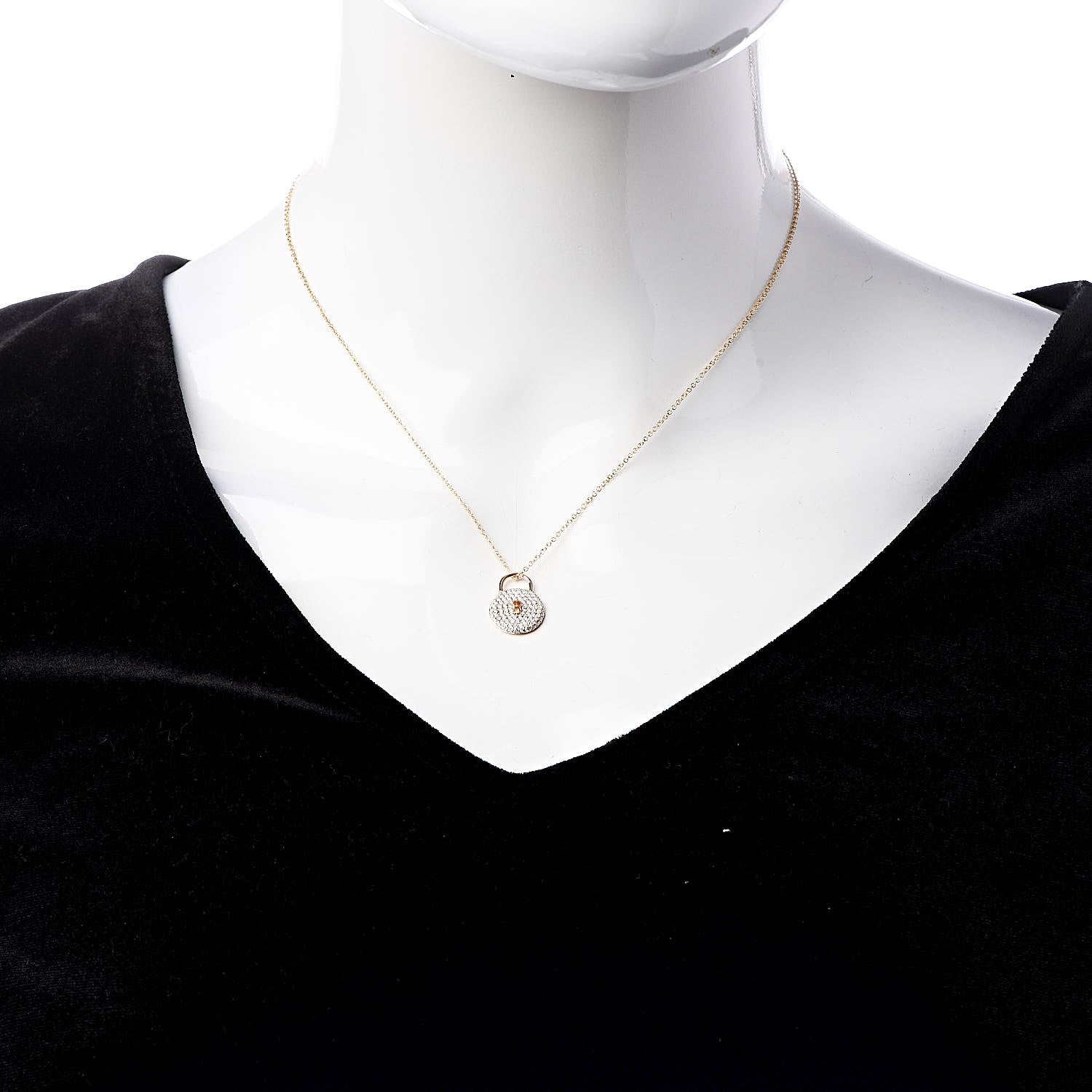 Tiffany 18K Rose Gold Diamond Lock Pendant Necklace 2 of 6