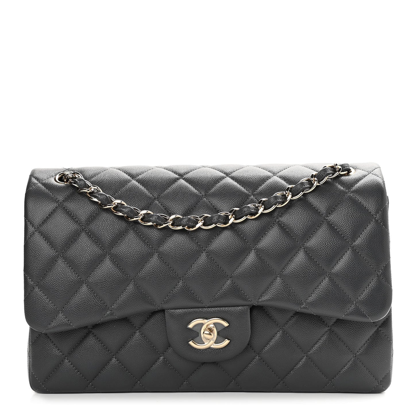 Caviar Quilted Jumbo Double Flap Dark Grey